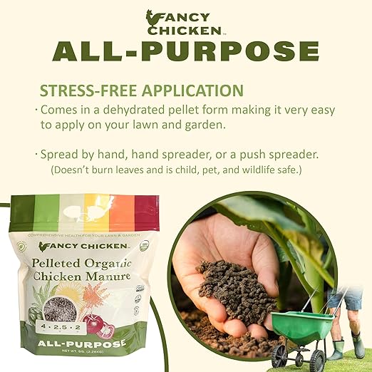 Fancy Chicken All-Purpose Manure - 5lbs Pelleted Dried Organic Chicken Manure | All-Natural Plant Food | Ideal for Vegetables Plants Fruits Trees Lawn Gardening & Farming | USDA Organic (2 Pack)