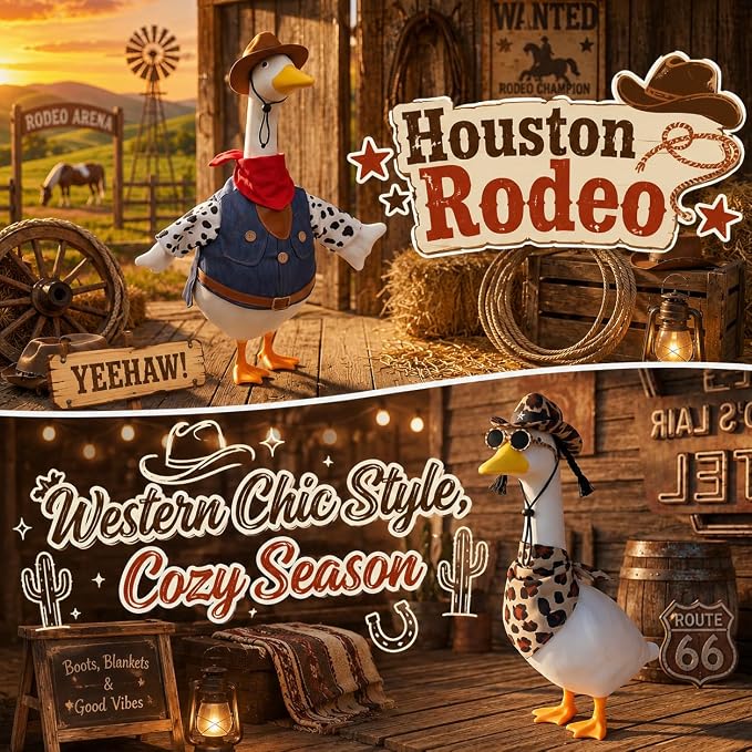 8 Sets Porch Goose Outfits Clothes All Seasons Bundle for Summer Houston Rodeo Spring Easter 4th of July Fall Halloween Christmas Decoration for 23 inch Porch Goose Lawn Yard Decor