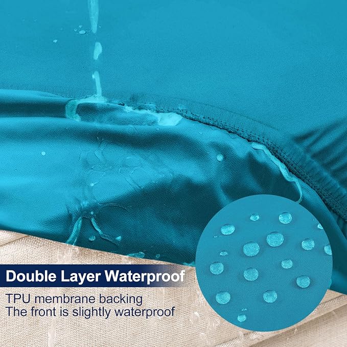 Smiry Waterproof Patio Cushion Covers, Stretch Outdoor Couch Slipcovers Replacement Washable Furniture Protector Sofa Chair Seat Cover for Dogs and Pets (4 Pcs, Teal)