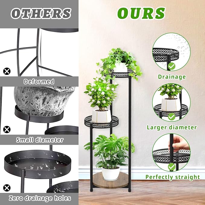Oppro Plant Stand Set of 2, Tiered Metal Wood Corner Planter Stands Flower Shelf for Indoor Outdoor Plants