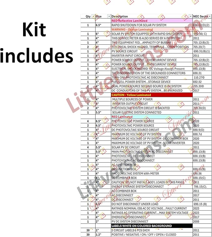 25 Packs of Ultimate 115 Pack 2017/2020/2023 NEC Code Compliant Photovoltaic Solar System Label Kit Electrical Panel Safety Stickers Outdoor Rated Laminated