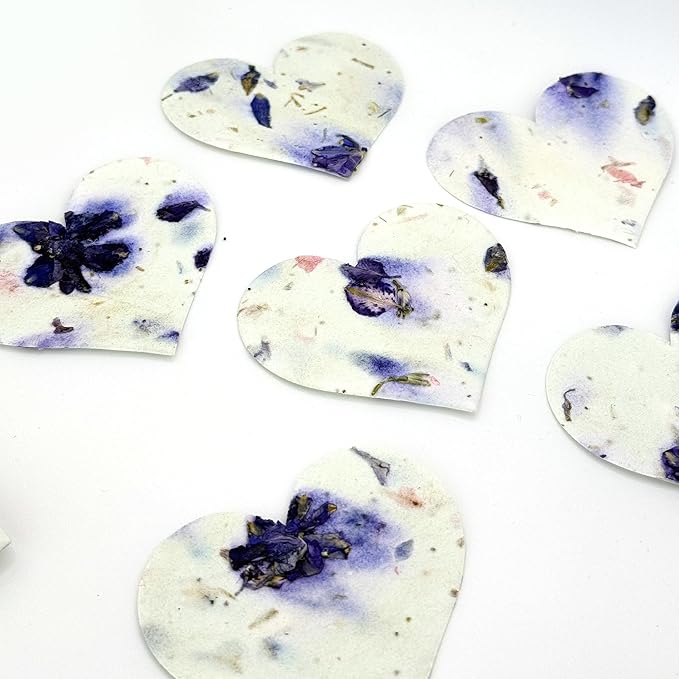50pcs Large Purple Heart Seed Paper – Writable & Plantable Wildflower, Mom's Gift for Mother’s Day, Use for Wedding, Baby Shower, Heart Party Favors & Easter Decorations