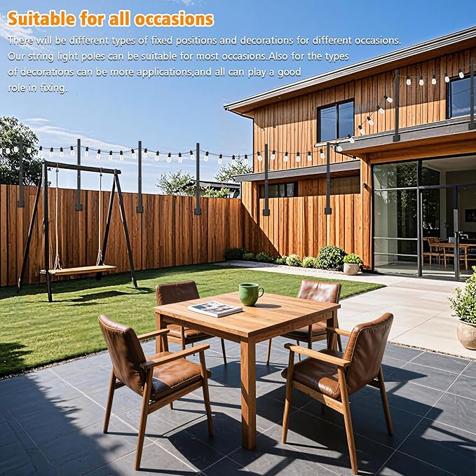 10 Pack 2.8FT String Light Poles,Metal Lights Poles for Outdoor String Light, Rustproof Heavy Duty for Outside Garden,Patio,Wedding,Backyard,Deck,Party