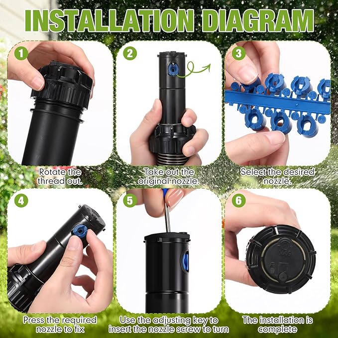 8 Pack Pop Up Sprinkler Heads with Screwdriver & Nozzle, Compatible with 5000 Series Gear Drive Rotor Sprinklers, Adjustable 25-360° Pattern, 25-50FT Spray Distance for Garden Irrigation