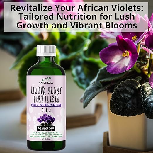 GARDENWISE 3-1-2 African Violet Fertilizer for Indoor Plants: Liquid Fertilizer with Essential Micronutrients Drops - Plant Food for African Violets (8 oz)