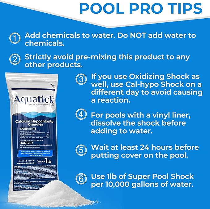 Pro-Grade Chlorine Pool Shock, 68% Cal-Hypo Granular Sanitizer, Prevents Bacteria & Algae, Restores Crystal Clear Water - Shock Treatment, Swimming Pool Chemical - 12 X 1lb