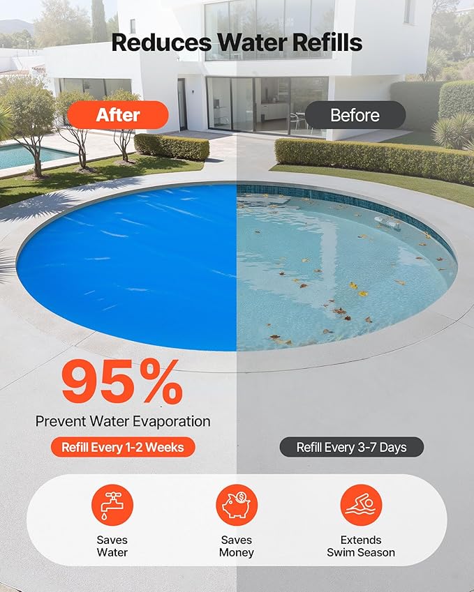 VEVOR Solar Pool Cover, 18 ft Round Pool Bubble Cover, 12 Mil Pools Solar Blanket with Bubble & PE Material, Daytime Heat Absorption, Nighttime Heat Retention, Heat Retaining Solars Covers, Blue