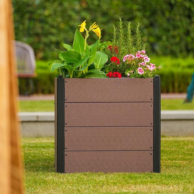 Garden Raised Bed, 25 * 25 * 24in Deep Root Planter Box for Patio, Outdoor Herb, Vegetable, and Flower Gardening - Durable Wooden Style Planter Box for Easy Mobility and Clearance