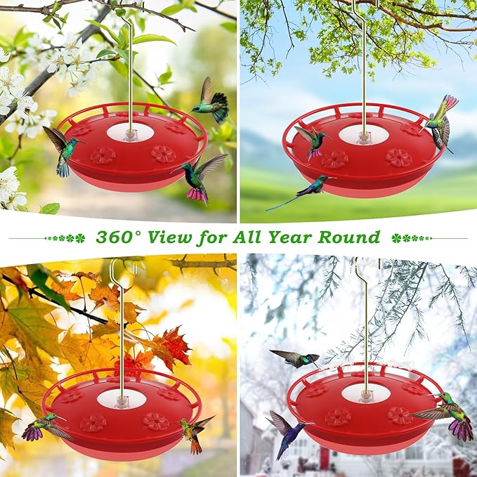 FEED GARDEN Hummingbird Feeders for Outdoors, 2 Pack 16oz Leak-Proof Disc Feeder with Built-in Ant Moat, 5 Feeding Ports, Wide Mouth Easy Clean, BPA-Free Plastic for Garden Patio Backyard