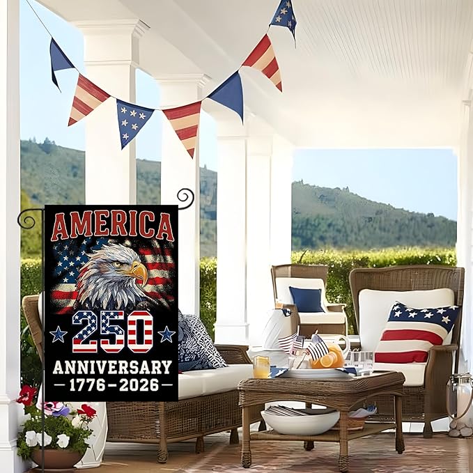 250 Anniversary USA Garden Flags for Outside, 4th of July 250th Years American Patriotic Banner, Blessing United States 12x18 Inch Double-Sided with Bald Eagle, 1776-2026 Yard Merchandise Decoration