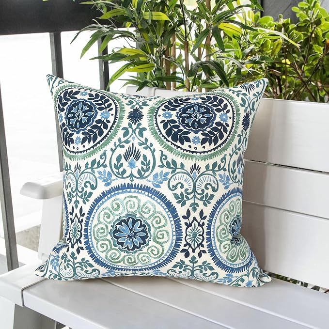 LVTXIII Outdoor Pillow Covers 20x20 Inch, 2 Pack Large Square Throw Pillow Cases, Fade-Resistant Cushion Covers for Patio Furniture Sofa, Garden Porch, Coastal Medallion