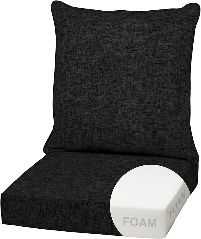 Arden Outdoor Foam Deep Seat Cushion Set, 22 in x 24 in, Weather-Proof, Rain-Proof, Fade Resistant Patio Cushion, Bottom and Back Cushion for Chair, Sofa, and Couch Black Leala