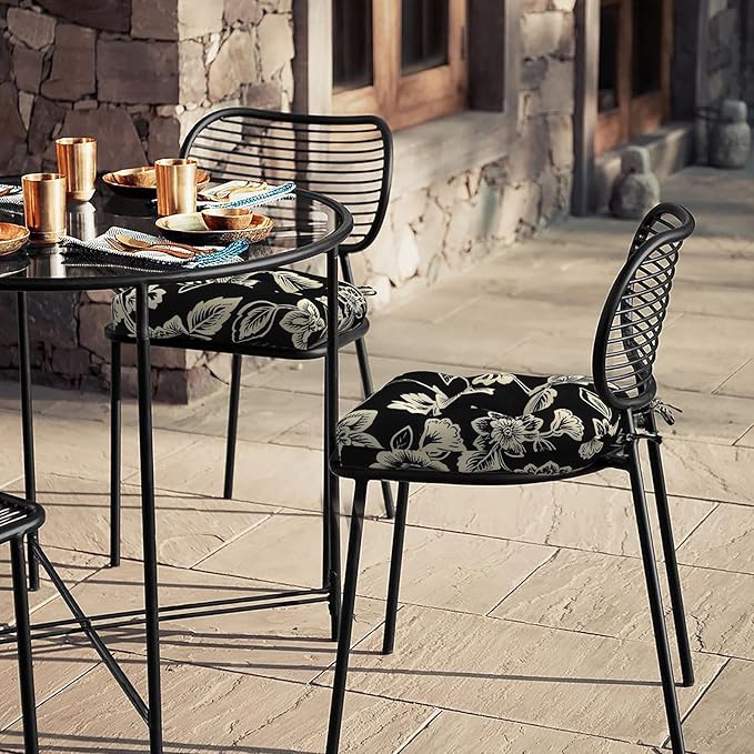 LVTXIII Outdoor/Indoor Tufted Seat Cushion, Decorative Wicker Chair Pads All Weather Seat Cushion Sets for Patio Garden Home Office Furniture, 19"x19"x4", Round Back, Pack of 2, Elegant Vines Black