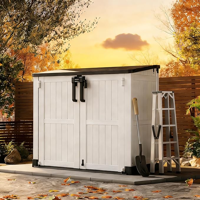 Outdoor Horizontal Resin Storage Box 36 Cu Ft with Lockable Doors, Portable Outdoor Storage Shed -Waterproof Outdoor Storage Cabinet for Garden,Easy to Assemble