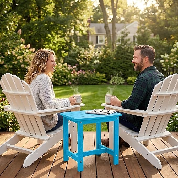 Y&M Outdoor Side Table, HIPS Adirondack Small Single Table, Waterproof Square Outside Table, Balcony Modern End Tables for Patio, Pool, Beach, Porch, Deck, Indoor or Outdoor Use, Bright Blue