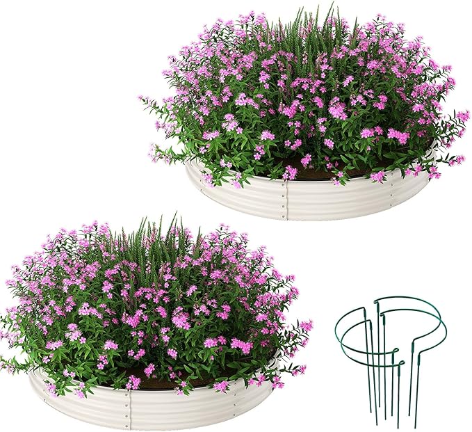 ZFHgarden Galvanized Metal Planter Round Raised Garden Bed Kit for Gardening Outdoor，3x3x1ft 2PC Grow Garden Box Raised Flower Bed，Round Galvanized Planter Outdoor Large Metal Fire Pit Ring White