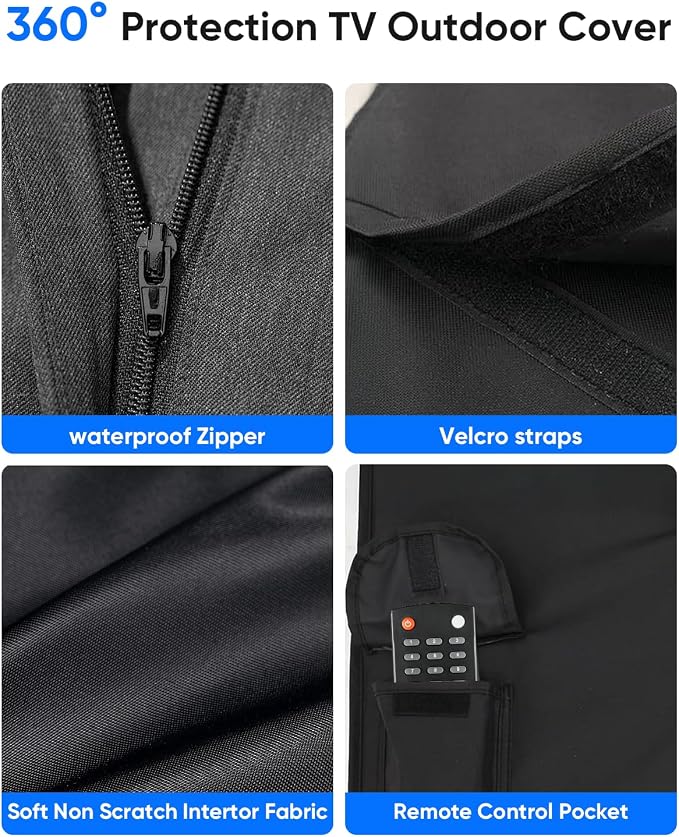 FORGING MOUNT Outdoor TV Cover 70-75 inch with Zipper,Weatherproof Cover Size 68" W x 42" H Waterproof for Outside Flat Screen TVs, Soft Non Scratch Interior,600D Thick Fabric Protector-Black