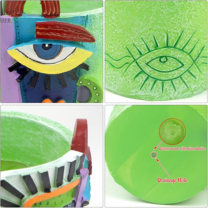 Mrlikale Abstract Face Planter Pots with Drainage Hole for Indoor Plants | 4.7 Inch Hand-Painted Funny Face Flower Pot for Succulents, Shelves, Desks, and Modern Home Decor