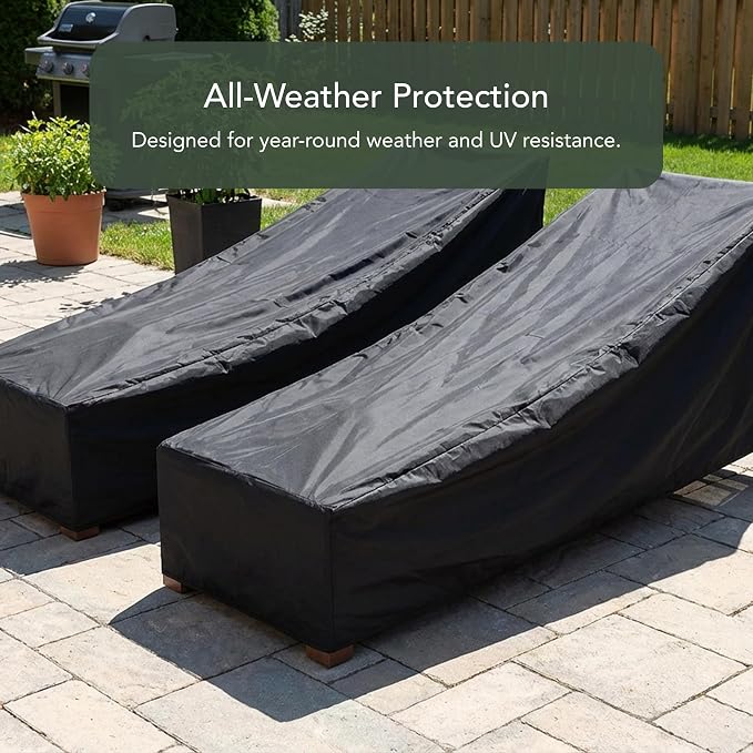 Classic Chaise Lounge Cover 2-Pack, Weather-Resistant Vinyl Outdoor Furniture Covers with Mesh Vent, Elastic Hem, UV Protection, Lightweight Patio Chair Covers - 30W x 82D x 38H - Black