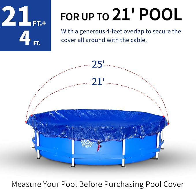 25Ft Pool Covers for(21Ft)Above Ground Pools, Winter Pool Cover,Heavy Duty Above Ground Pool Cover Includes Winch and Cable,UV Protection, Strength&Durability,Blue/Black(Cover Only)