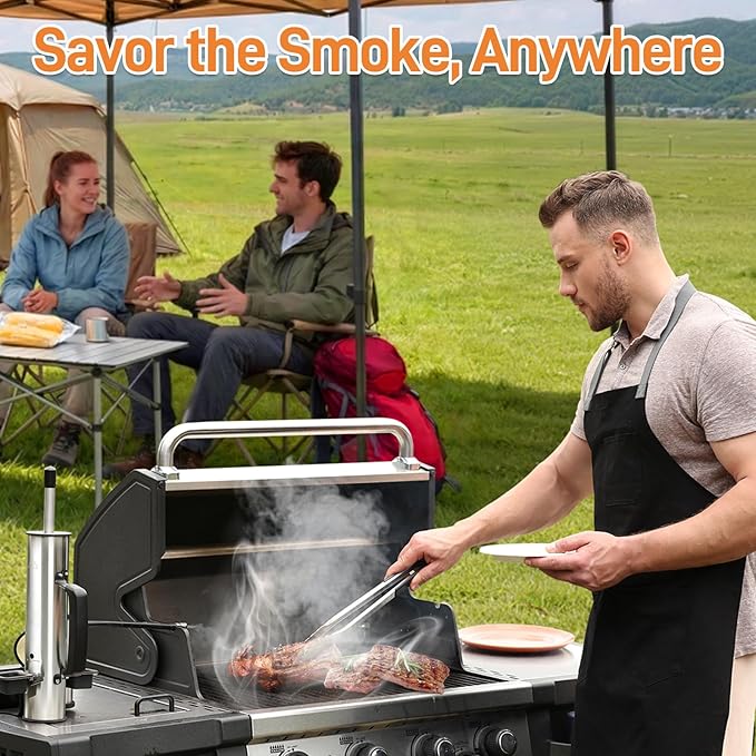 Electric Smoker Generator, Hot and Cold Electric Smoker with Adjustable Air Pump, Stainless Steel Smoke Tube for Pellet Smoker, Outdoor Smoker for Cheese, Salmon, Best Gifts for Men, Dad