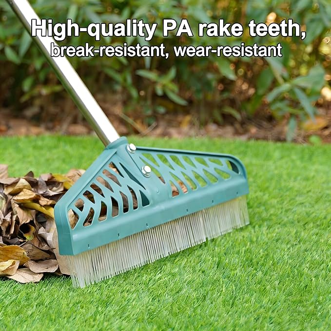 YEELOR Artificial Turf Rake with Adjustable Steel Handle from 32 to 61 Inch, Durable Artificial Grass Rake, Turf Brush for Cleaning pet Hair, Large Fallen Leaves and Dead Grass from Artificial Turf