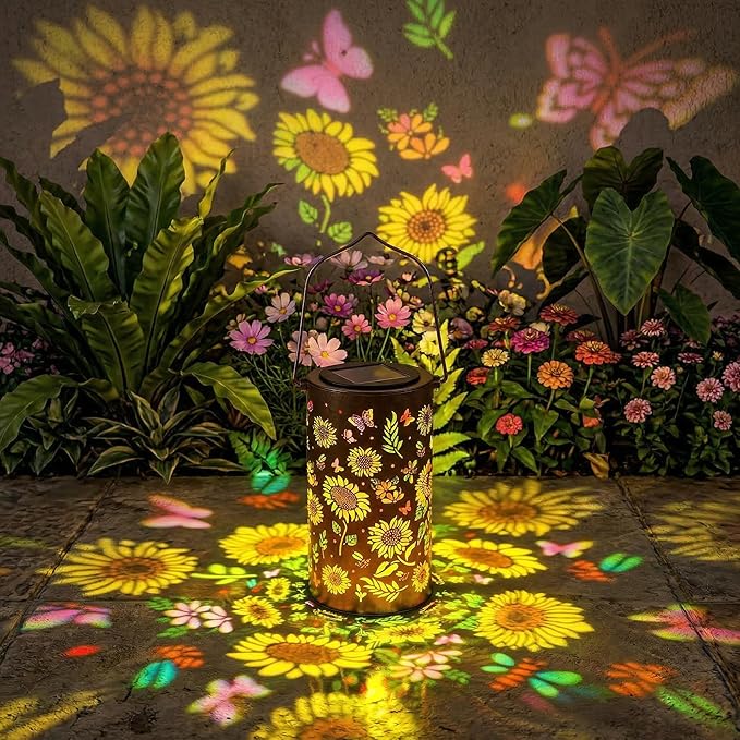 Colorful Solar Lanterns Outdoor Waterproof, Sunflower Birthday Gifts for Women Mom Grandma, Garden Hanging Solar Lantern Lights for Patio