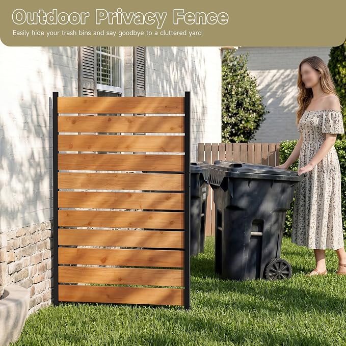 Wooden Privacy Fence, Outdoor Privacy Screen, Porch and Terrace Privacy Wall, Trash Can and Air Conditioner Concealment (Reddish Brown)