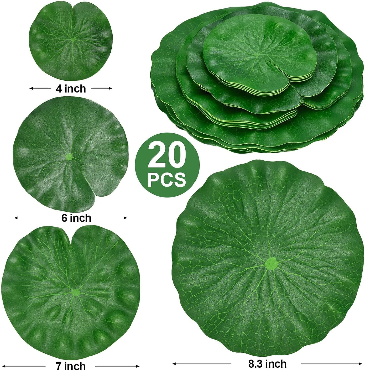 ZAUGONTW 20 Pcs Artificial Lily Pads for Ponds, Realistic Floating Lily Pads Leaves, Lotus Leaves Water Lilies Pad Artificial Foliage Pond Decor for Koi Fish Pool Patio Aquarium