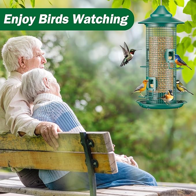 Metal Mesh Tube Bird Feeder for Outdoors Hanging - Squirrel Chew Proof Bird Feeders for Outside, Rust-Proof, 2LB Large Capacity, Easy to Refill, for Finch Cardinal, Gifts for Bird Lovers