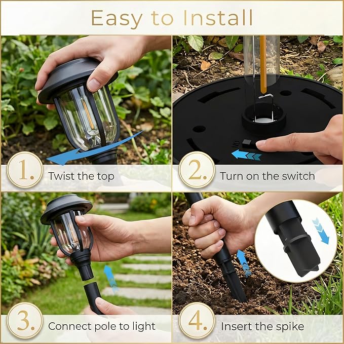 Solar Pathway Lights Outdoor 8 Pack, Warm White Solar Path Lights,Solar Lights Outdoor Waterproof Decorative Landscape Path Lights Auto On/Off, Solar Garden Lights for Yard Walkway Driveway Patio