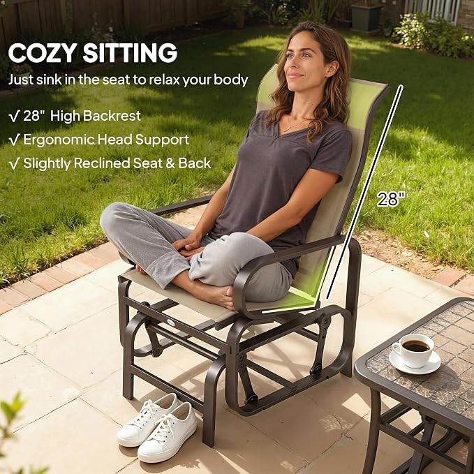 Outsunny Outdoor Glider Chair Set of 2, Gliders for Outside Patio with Smooth Gliding Mechanism and Lightweight Construction for Backyard, Khaki