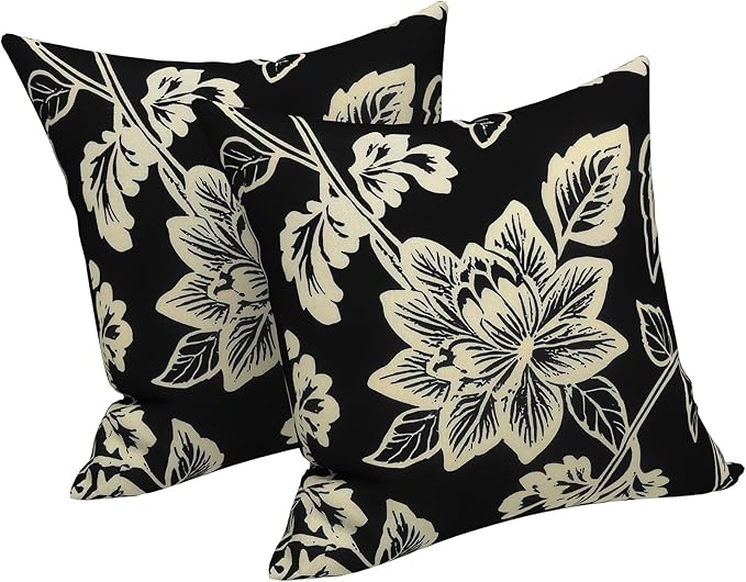 LVTXIII 2 Pack Outdoor Throw Pillow Covers for Patio Furniture, 16x16 Inch Square Pillow Case, Water-Repellent Cushion Covers for Garden, Porch, Sofa, Elegant Vines Black