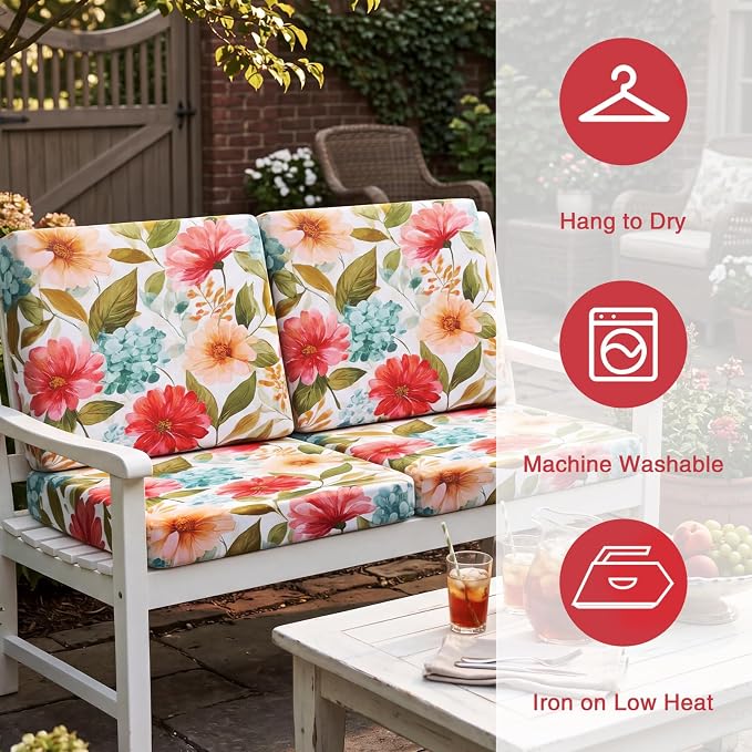 Newwiee 12 Pcs Patio Stretch Outdoor Cushion Covers Sofa Couch Cover Replacement Couch Slipcover Sofa Seat Chair Porch Patio Furniture Protector, Flexibility Washable(Pastel Series,Garden Floral)