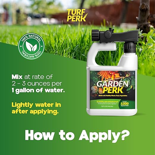 Turf Perk Garden Perk All Natural Liquid Solution – 32 fl oz Hose-End Spray – Concentrate Makes Up to 32 Gallons – Plant & Vegetable Nutrient Formula – Lawn & Garden Use – Safe for Pets