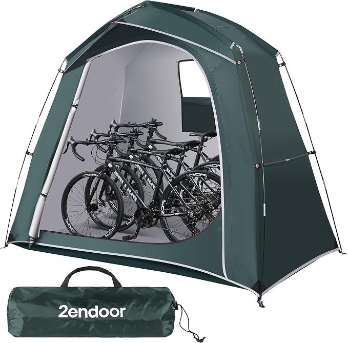 Bike Storage Tent Outdoor, Waterproof Bicycle Shed for 3-4 Bikes, PU4000 210D Oxford, Fiberglass Frame, Rain-Blocking Awning Design, Outdoor Storage for Bikes, Lawn Mower, Garden Tools Green