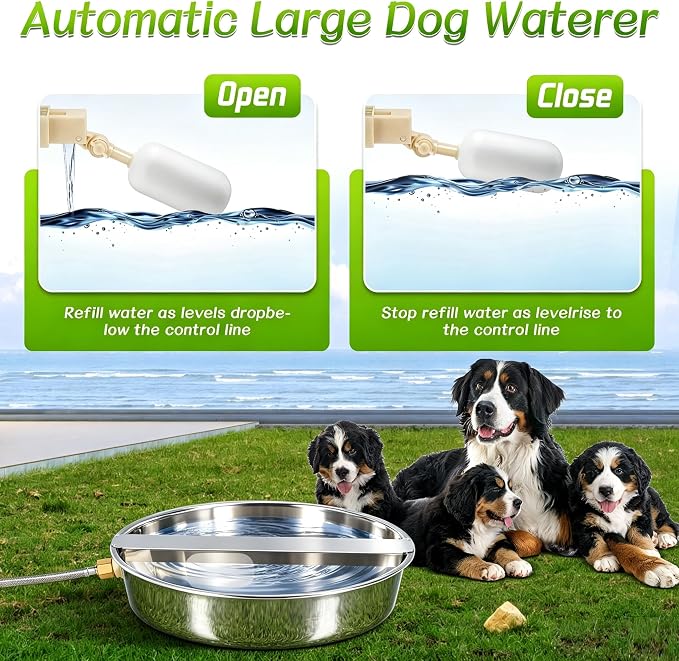 Automatic Dog Water Bowl Dispenser Outdoor Pet Water Dispenser | 1.8 Gal Dog Water Dispenser for Large Breed Dogs, Heavy-Duty Stainless Steel, Chicken Waterer, Backyard