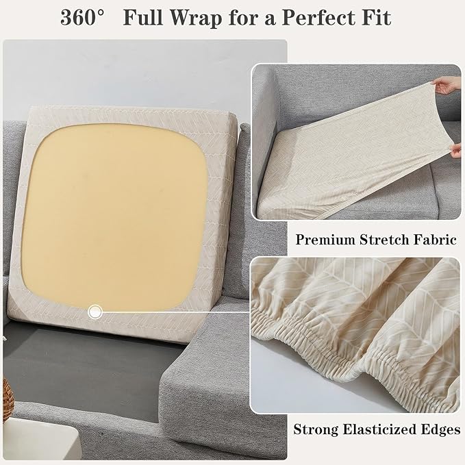 8 Pack Outdoor Cushion Covers Water Resistant High Stretch Fit Patio Cushion Covers 180g Couch Seat Slipcovers Machine Washable Pet & Kids Friendly Home Refresh 20-27 Inch, Beige