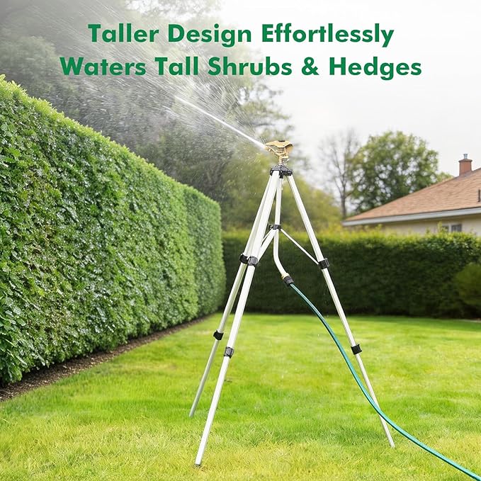 RESTMO 48” Large Full Metal Impact Sprinkler Head on Tripod Base, 360° Rotating & Height Adjustable Tripod, Heavy Duty Zinc Alloy Sprinkler for Large Yard and Lawn Irrigation