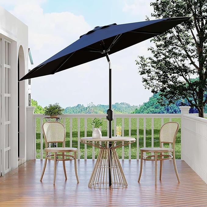 Garvee 10FT Patio Umbrella - Outdoor Table Umbrella with Crank Lift & Push Button Tilt - Market Umbrella 8 Sturdy Ribs UV Protection for Pool, Deck, Yard, Garden - Navy Blue