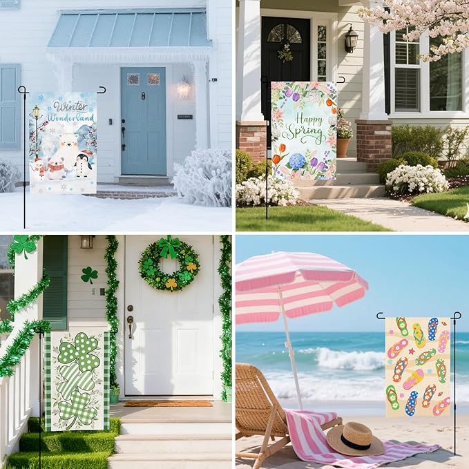 Seasonal Garden Flags Set of 12 Double Sided 12 x 18 Inch, Small Yard Flags for Outside, Christmas Halloween Easter Outdoor Decoration, Holiday Decorative Garden Flags Yard