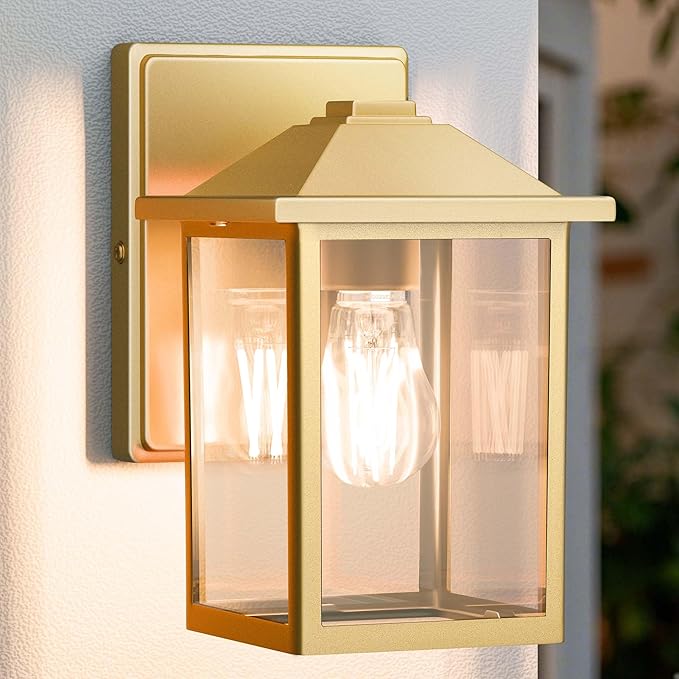 MATAMEYE Outdoor Wall Lantern, Exterior Waterproof Wall Sconce Light Fixture, Gold Front Door Mounted Lighting with Glass, Anti-Rust Porch Lamp