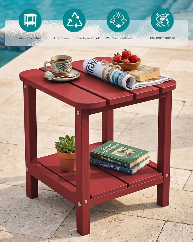 SERWALL Double Adirondack Side Table End Table- Red