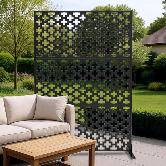 Garvee Metal Privacy Screen Outdoor, 72" h×47" w Balcony Patio Privacy Screen, Freestanding Privacy Fence, Decorative Panel, Patio Room Divider for Garden, Balcony, Deck