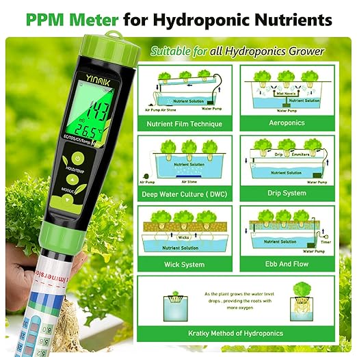Truncheon Nutrient Meter for Hydroponics, PPM Meter for Nutrients Digital Water Tester EC TDS Tester(EC/PPM500/PPM700/CF) Specifically Designed for DWC,Reservoir, Aquaponics, Indoor Plant Grow