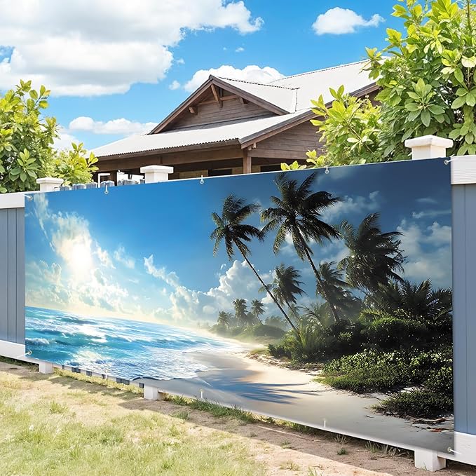 7 * 16FT Summer Garage Door Cover Decorations Sunset Palm Trees Garage Door Banner for Outdoor Indoor Summer Party Photography Backdrop (Summer Beach, 7 * 16 ft)