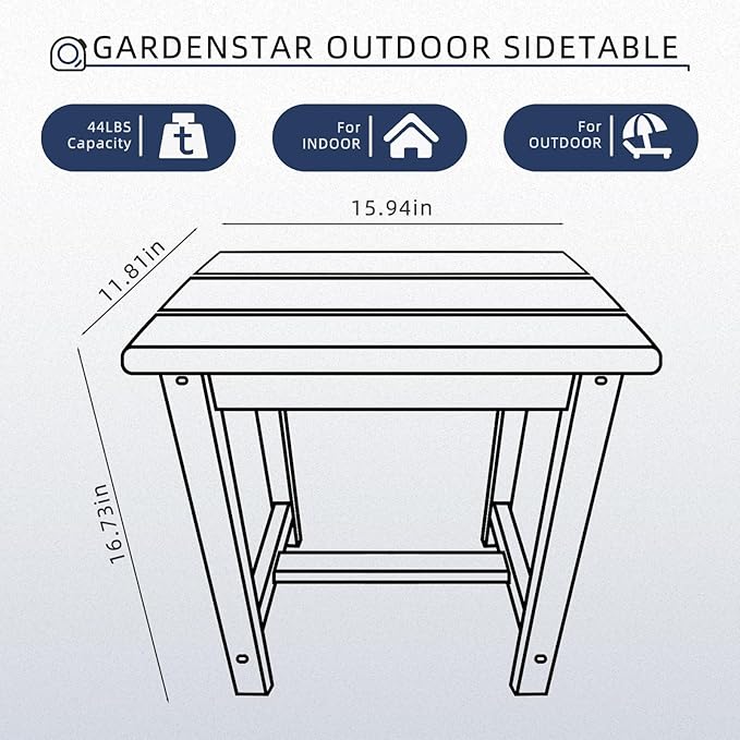 GARDENSTAR Adirondack Square Side Table,one-Tier Outdoor end Table, Patio Side Table for Pool,Porch,Backyard,Relaxing Companion (Blue)