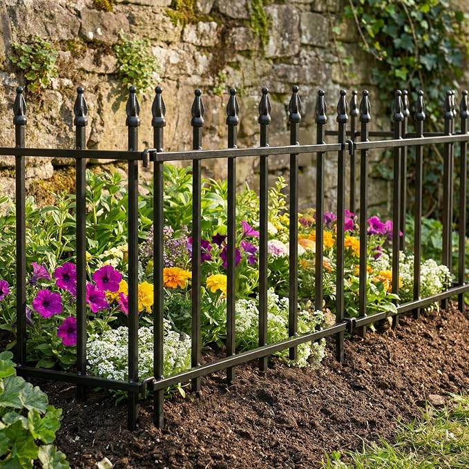5-Pack Garden Border Fence, 23" W x 17" H Metal Landscape Edging (5 Panels,Total Length 9.5ft),Landscape Fencing,Metal Border Folding Fence for Flower Bed, Yard, Animal Barrier-Black