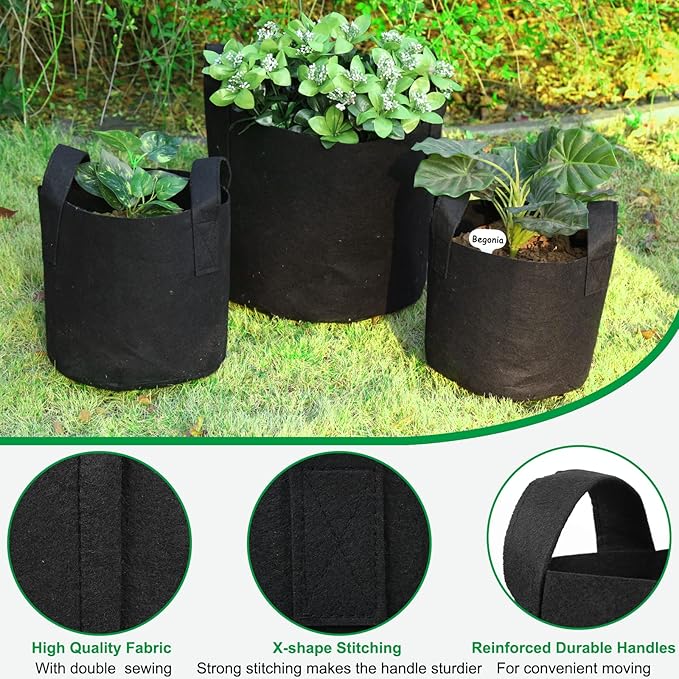 JERIA 24-Pack 3 Gallon Nonwoven Grow Bags, Plant Grow Bags，Heavy Duty Aeration Fabric Pots with Durable Handles, Come with 24 Pcs Plant Labels