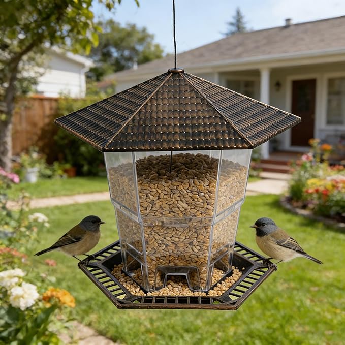 FUNPENY Bird Feeders for Outdoors Hanging, Gazebo Wild Bird Seed Feeder for Outside Roof Yard Garden Decorations, Brown